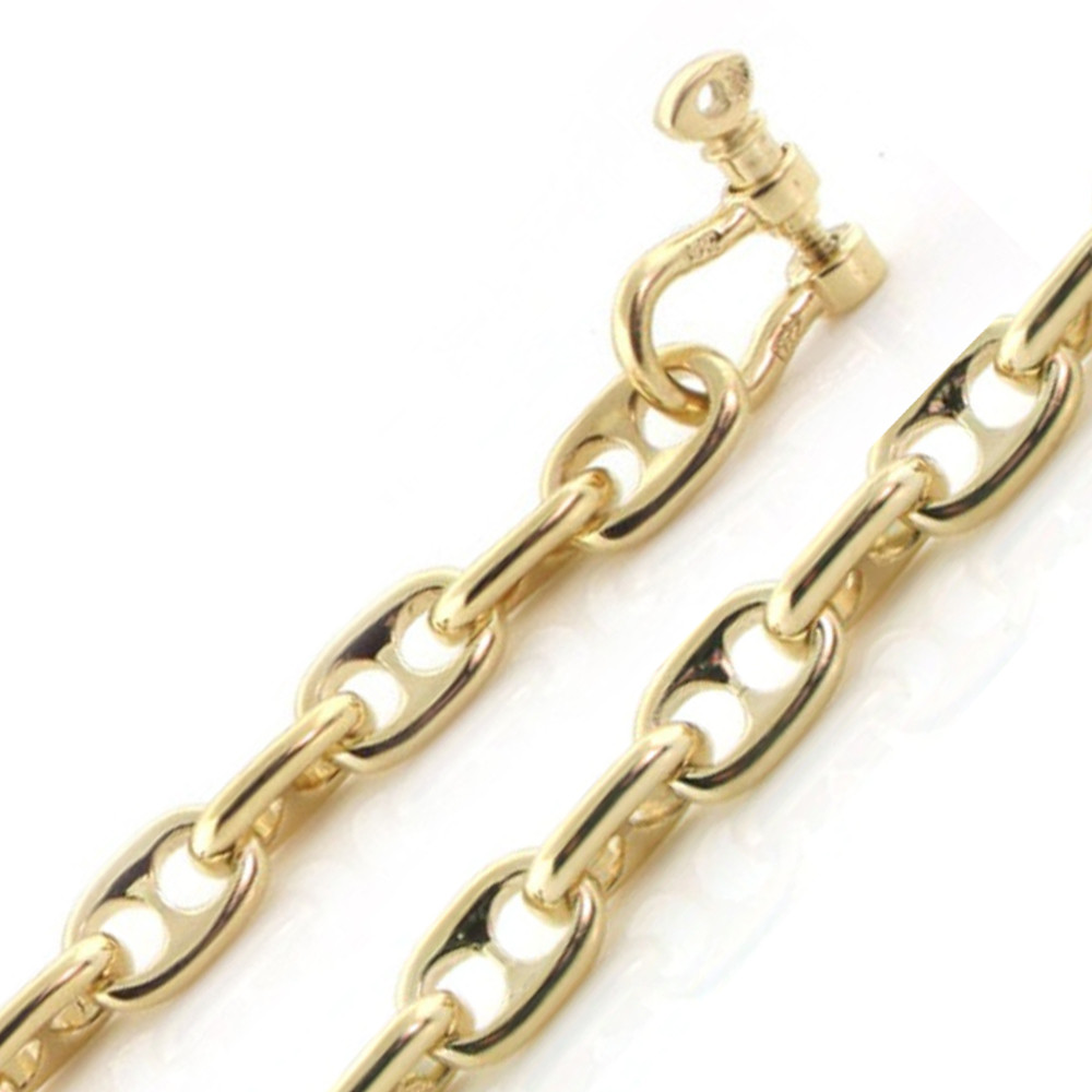 14k Yellow Gold 8mm Solid Puffed Anchor 20 Inches Chain